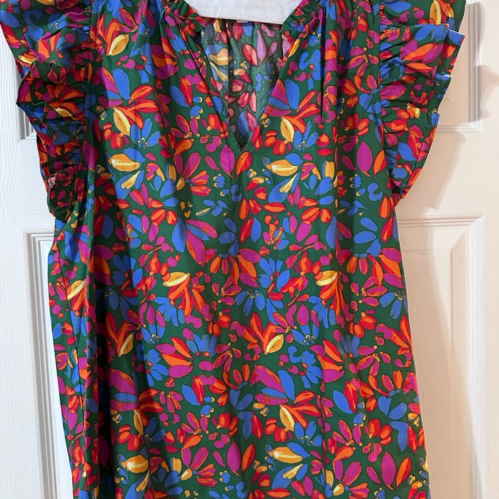 Floral Ruffle Sleeve Top - Multicolor